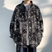 复古腰果花长袖 潮流胖子休闲高街头宽松春秋季 衬衫 衣男加肥加大码