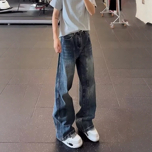 cleanfit水洗微喇牛仔裤男款美式复古弯刀裤子设计感拼接直筒裤