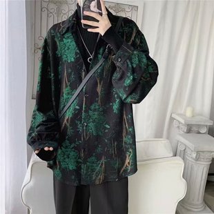 古着vintage衬衫巴洛克高级感炸街男装潮牌春秋外套男轻奢小众ins