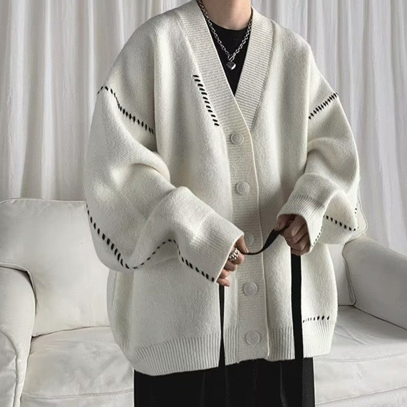 开衫外套男春秋冬针织毛衣日系复古慵懒风宽松外穿加厚高级感线衣