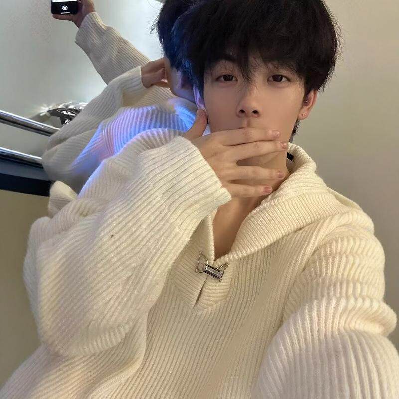 白色毛衣男秋冬款cleanfit连帽