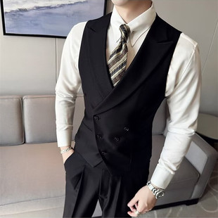 西装马甲套装男婚礼新郎结婚伴郎团双排扣修身商务职业戗驳领马夹