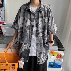 蓝色海豚印花短袖衬衫男夏季冰丝