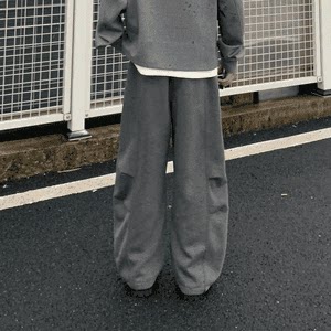 深灰色弯刀卫裤男款秋季慵懒风松弛感休闲裤美式复古阔腿运动裤子