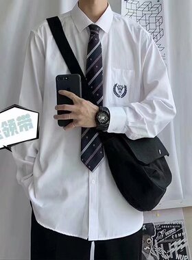 送领带正品原创刺绣长袖jk衬衫男dk制服情侣学院风白衬衣学生班服