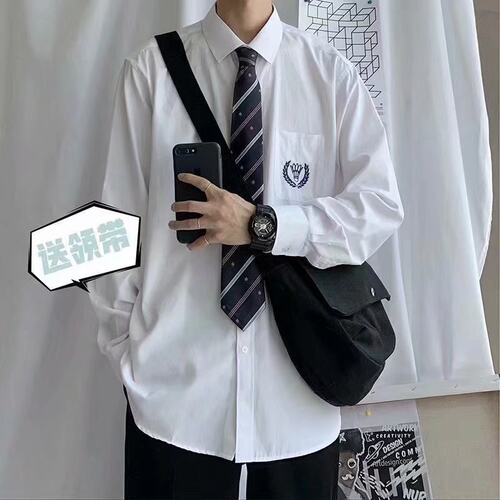 送领带正品原创刺绣长袖jk衬衫男dk制服情侣学院风白衬衣学生班服