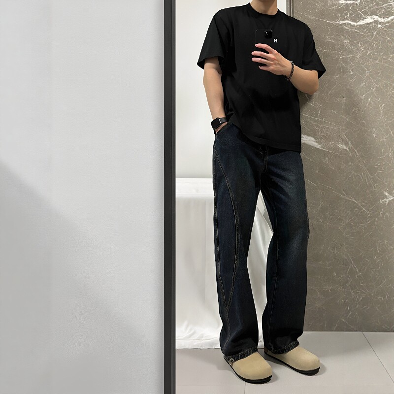 美式复古蓝牛仔裤男春秋款潮牌