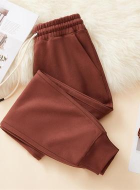 470G重磅纯棉加绒加厚卫裤女薄绒冬季女士宽松休闲运动裤秋冬女裤