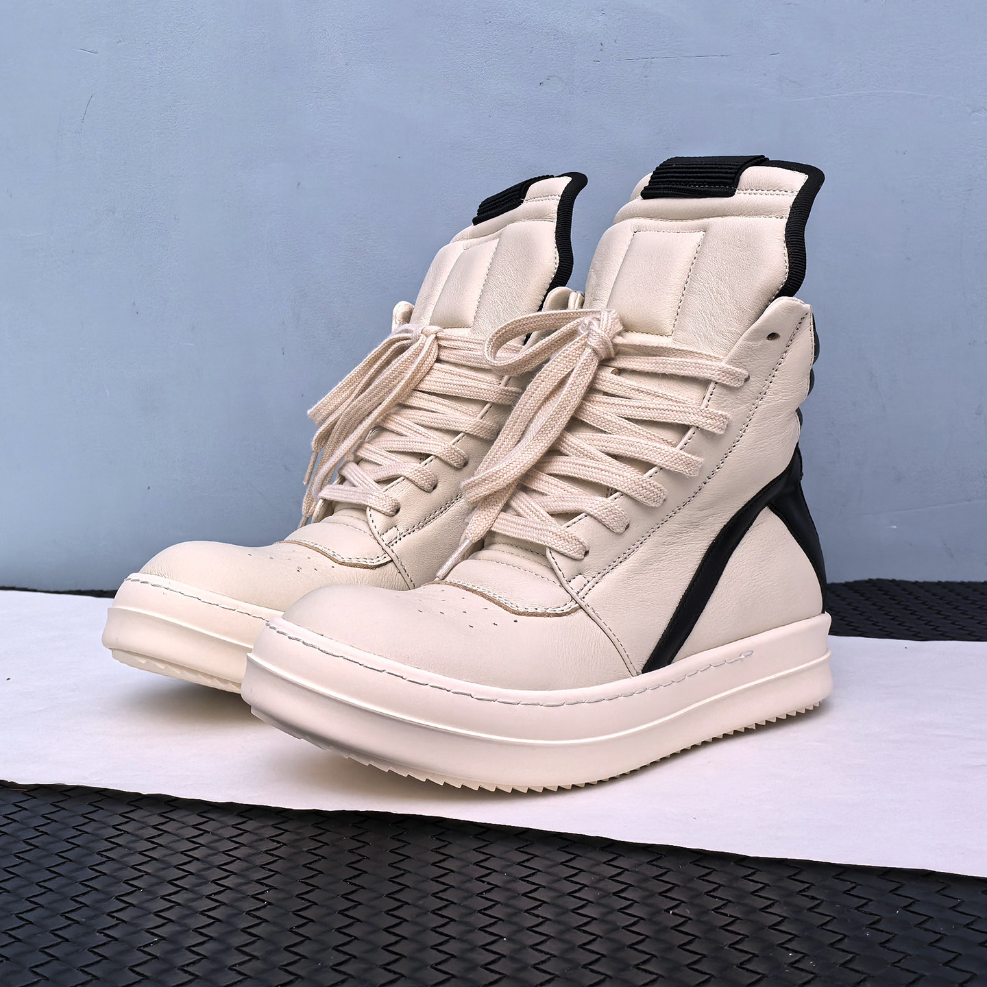 thumbnail for ro shoes men's high-top shoes leather dark inverted triangle white casual sneakers thick-soled lace-up couple shoes short boots women's tide