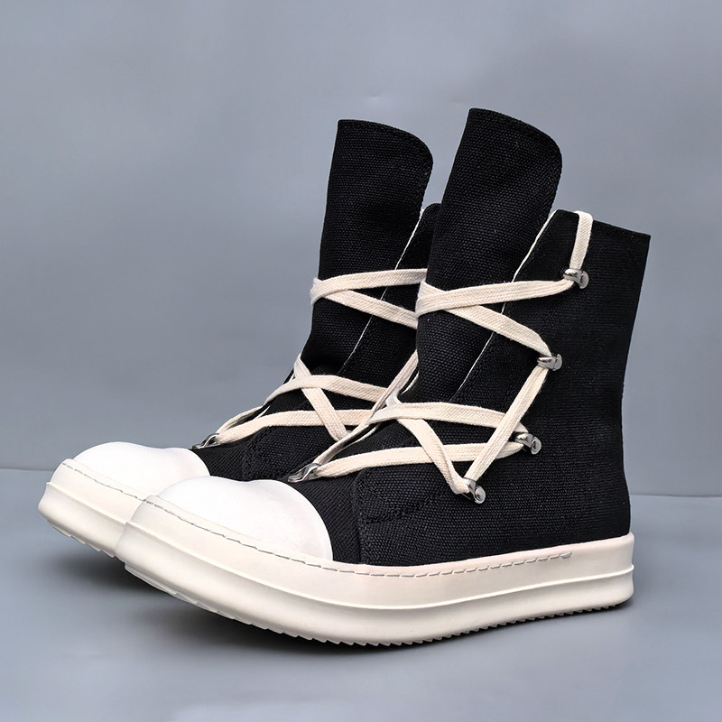 thumbnail for Rric Owees high-top shoes men's 2022 new satin canvas shoes ro wax surface all-match short boots women's tide