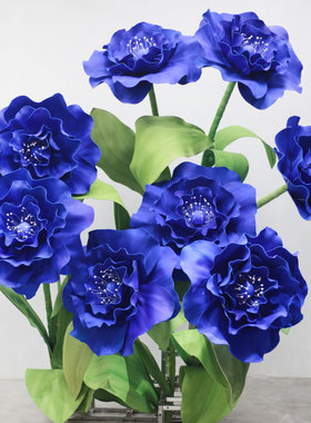 大型蓝色路引花泡沫EVA纸艺花户外婚礼防水手工装饰橱窗道具美陈