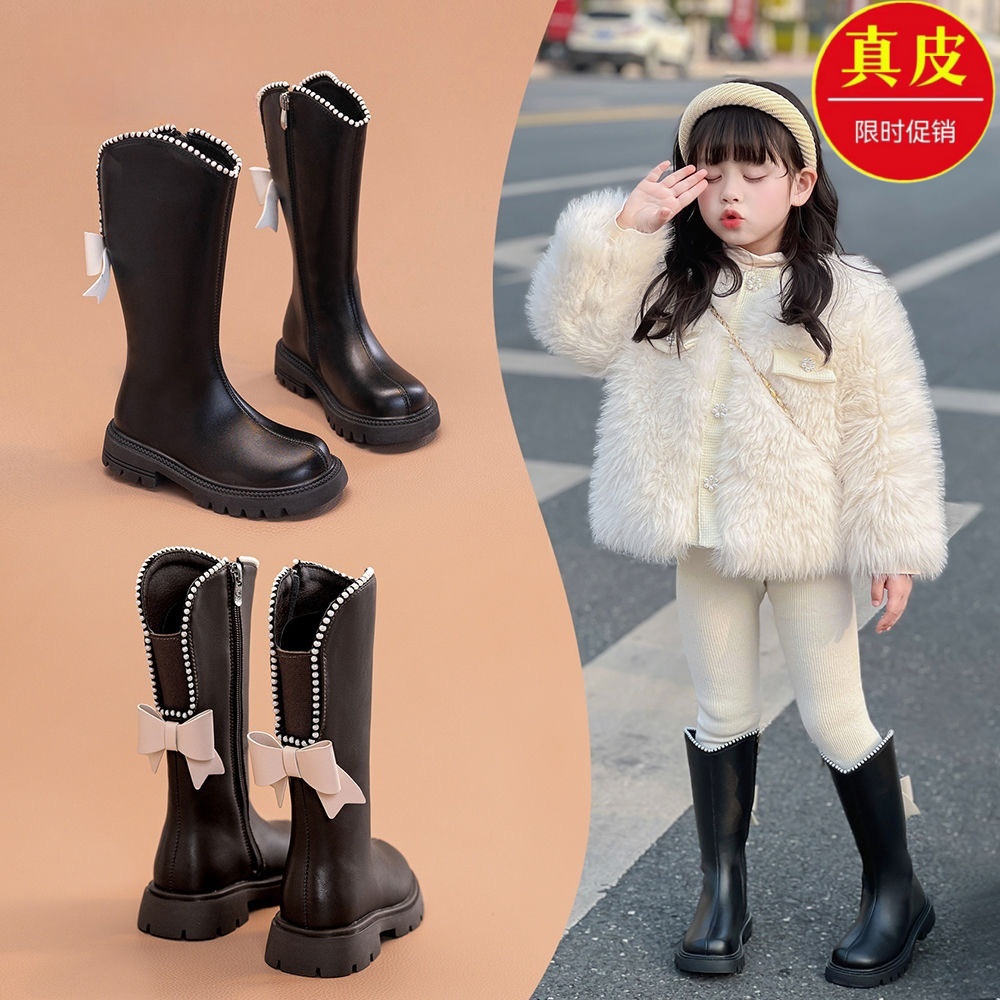 真皮女童高筒软底皮靴