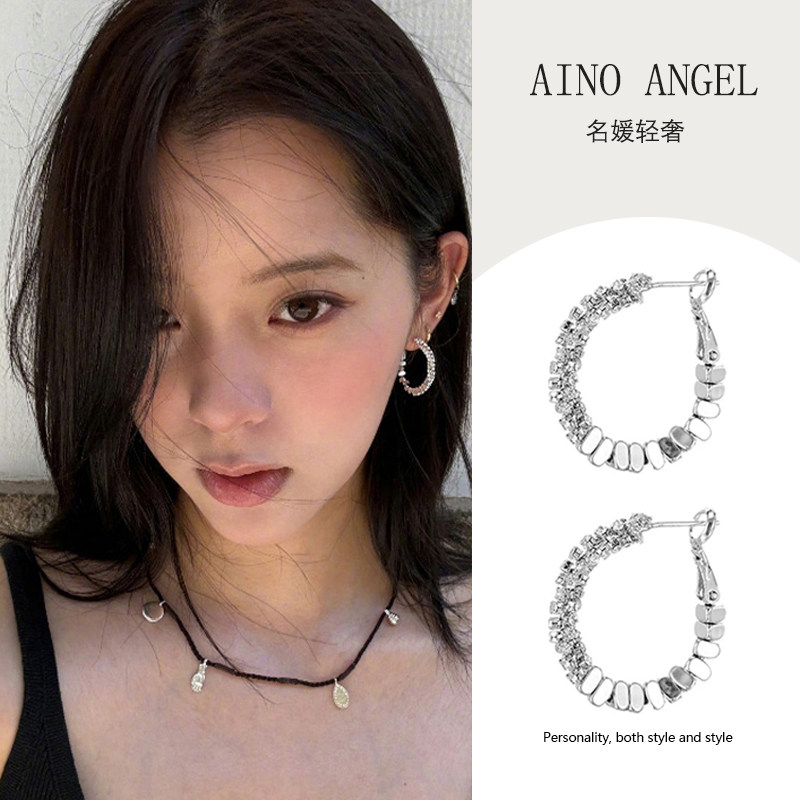 欧阳娜娜同款碎银子耳圈2024新款轻奢小众时尚高级感圈圈耳环耳饰