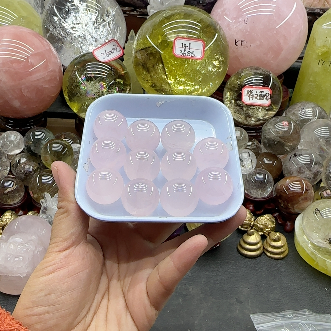 捡漏粉水晶小球一盘卡23mm左右