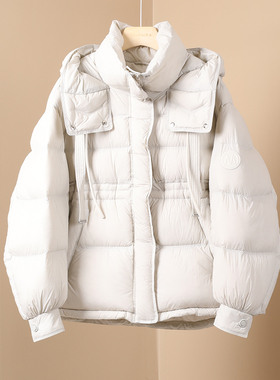 连帽宽松羽绒服女冬季中长款收腰显瘦保暖外套新款白色百搭时尚潮