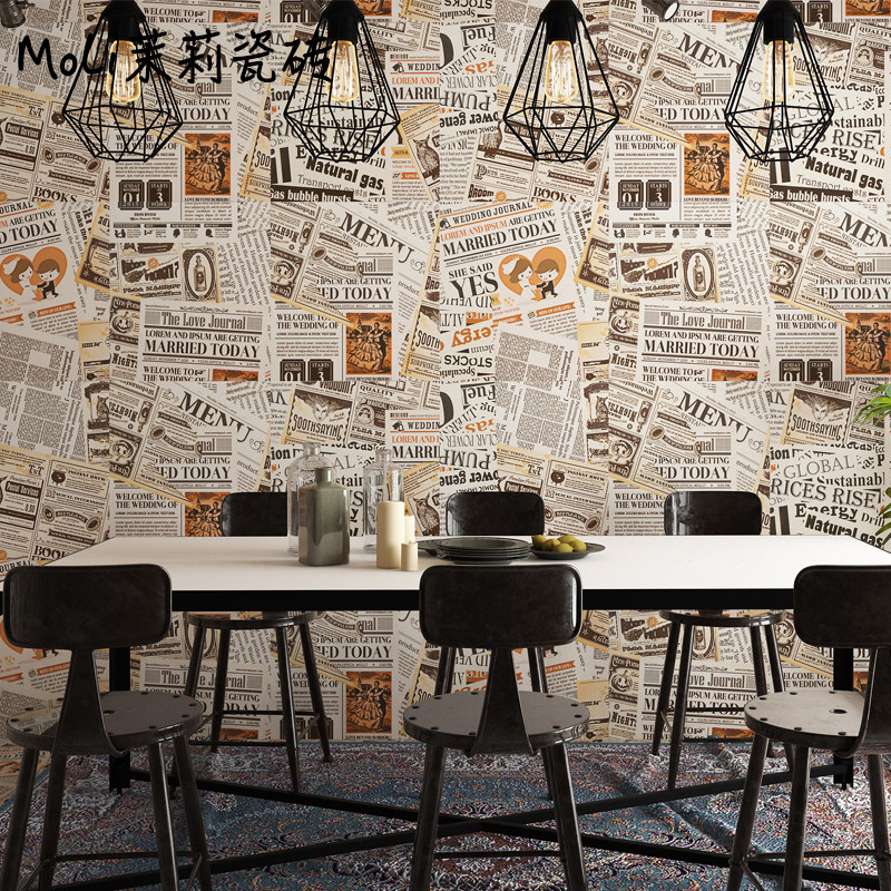 英伦复古旧彩色报纸艺术墙砖地砖咖啡厅客餐厅咖啡酒吧仿古花砖30