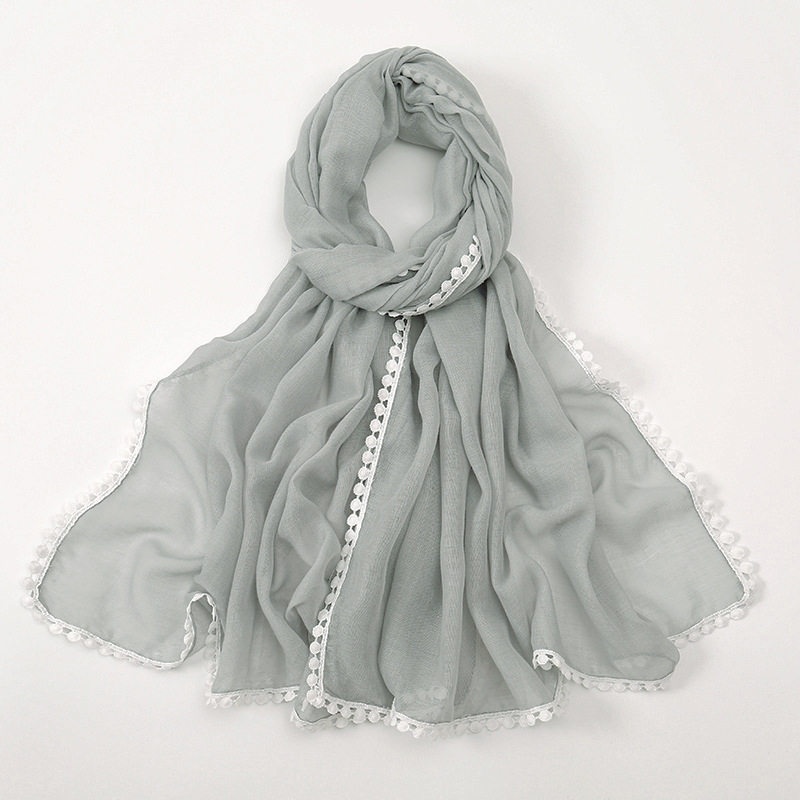 新款巴厘纱纯色小花边围巾包头长巾披肩回族纱巾中东scarf