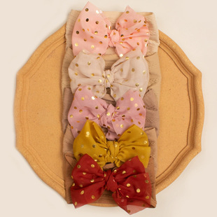 5pcs欧美新款婴儿咖啡头巾套装 儿童咖色蝴蝶结头饰组合 宝宝发带