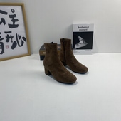 短靴女春秋2025新款 单靴百搭粗跟圆头侧拉链时尚 气质高跟瘦瘦靴子