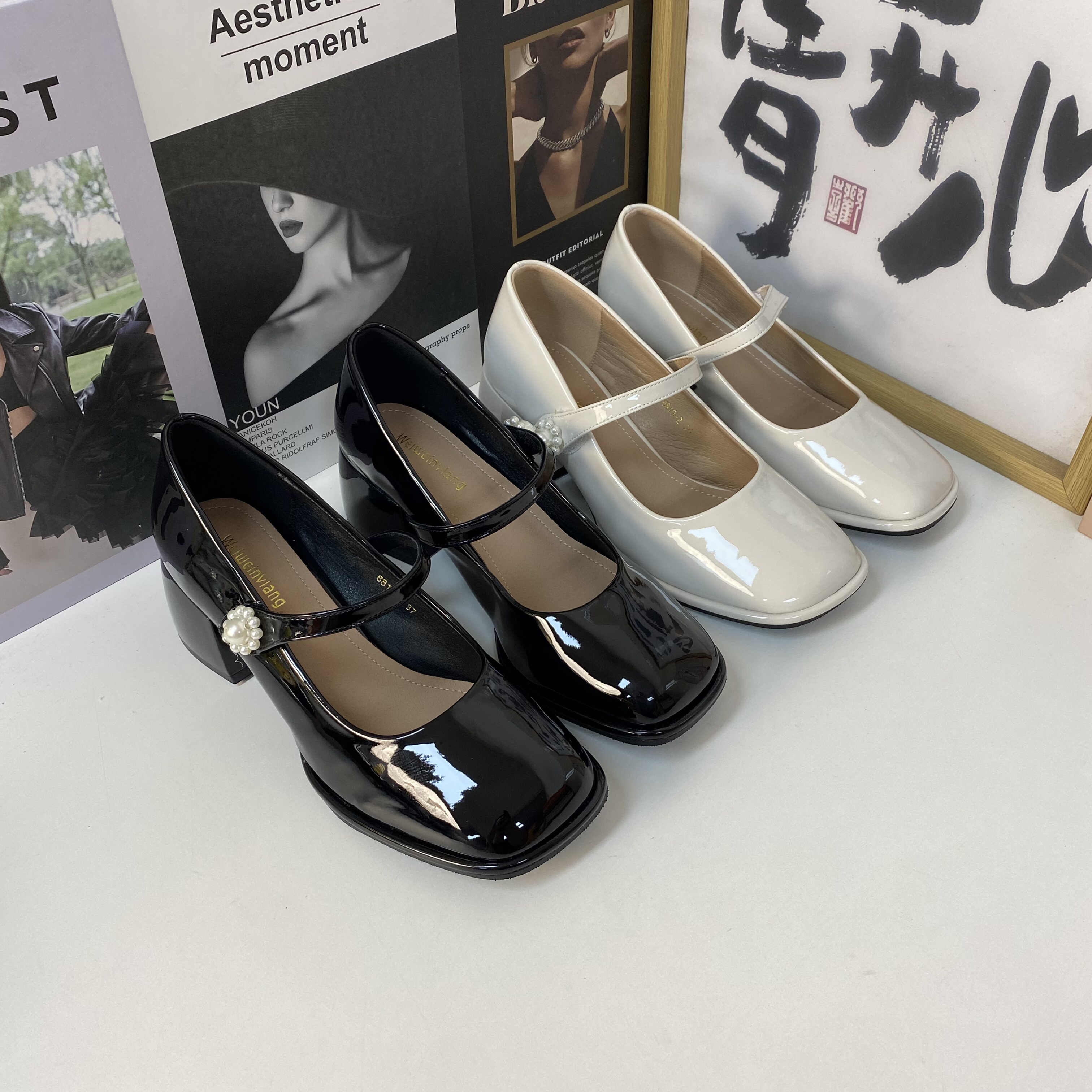 法式晚风玛丽珍单鞋女赫本风温柔中粗跟女鞋优雅淑女小皮鞋高跟鞋