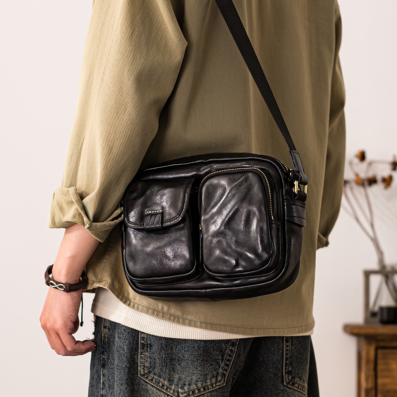 后步男士单肩斜挎真皮简约通勤包