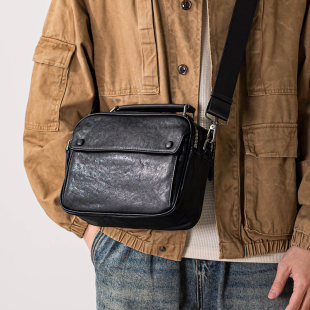 男士 手工复古真皮斜挎包休闲邮差包植鞣皮头层牛皮手提单肩包男潮