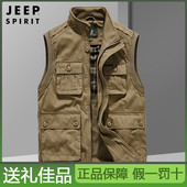 SPIRIT吉普秋季 新款 马甲立领男士 JEEP 背心工装 多口袋钓鱼坎肩
