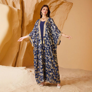 suit robe 中东girl阿拉伯女士连衣裙烫金迪拜旅游长袍套装 Gilded