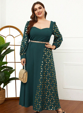 绿色礼服裙收腰显瘦绿色胖妹妹长裙性感及踝长裙ankle long dress