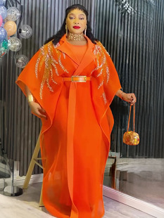 中东纯色连衣裙两件套two 长袍非洲大码 pieces 非洲女装 欧美风新款