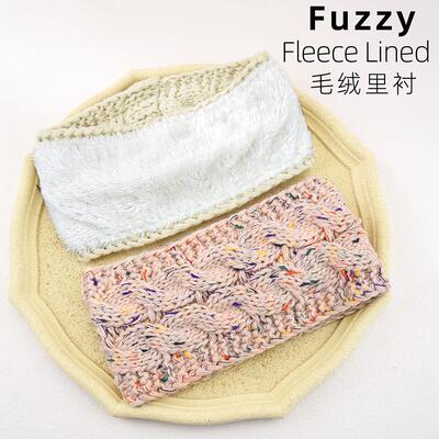 欧美加绒针织发带毛线彩点纱头带杂色保暖发饰秋冬麻花护耳头套