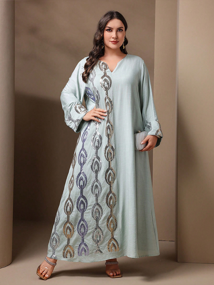 大码女装200斤胖妹妹loose长款及踝连衣裙Plus size women dress