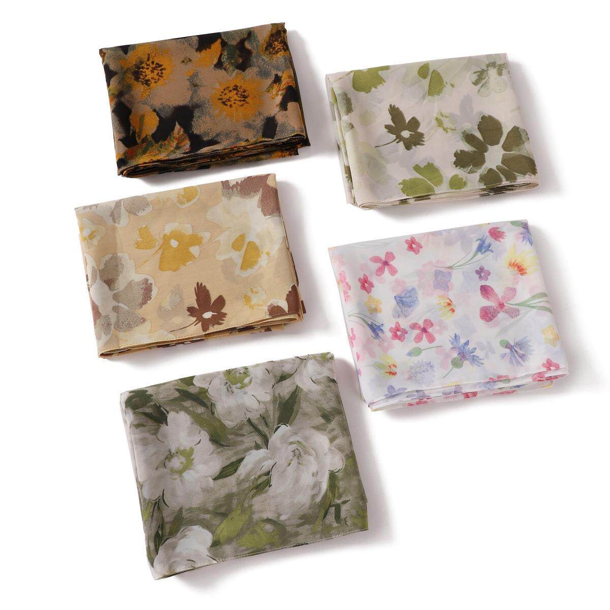 外贸通勤复古抽象印花珍珠雪纺长巾纱巾透气舒适碎花围巾278-282