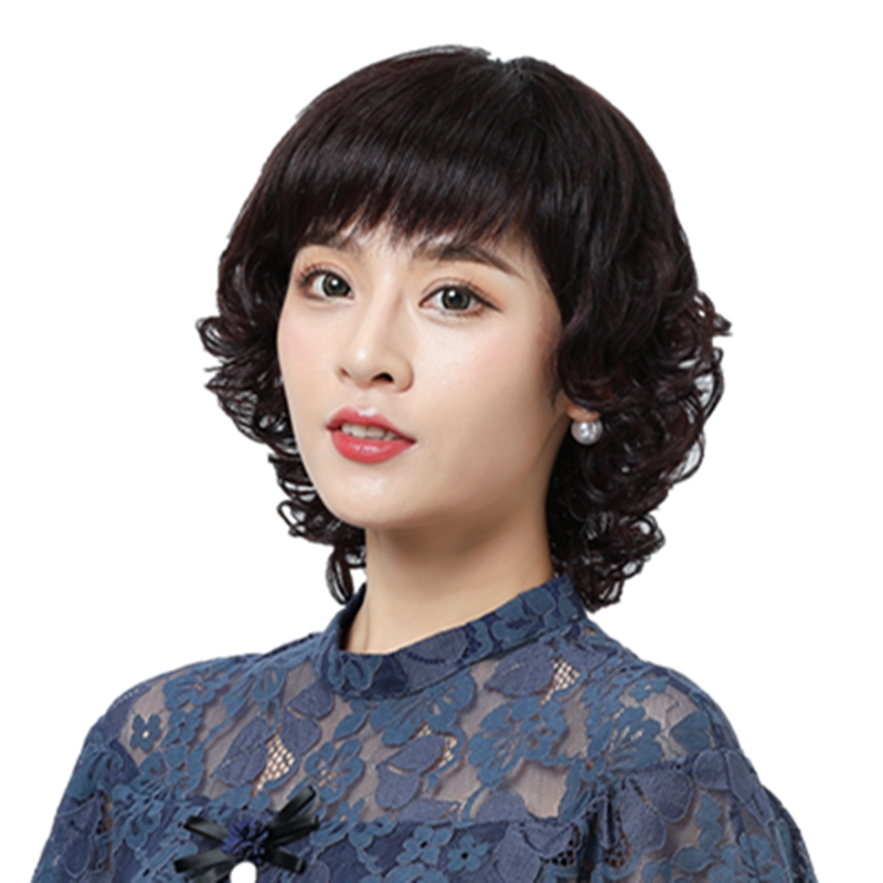 妈妈自然全头套真人假发女短发