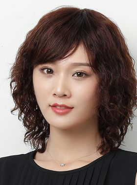 假发短发女全真自然妈妈短卷发真人发丝中年女式时尚中长发全头套