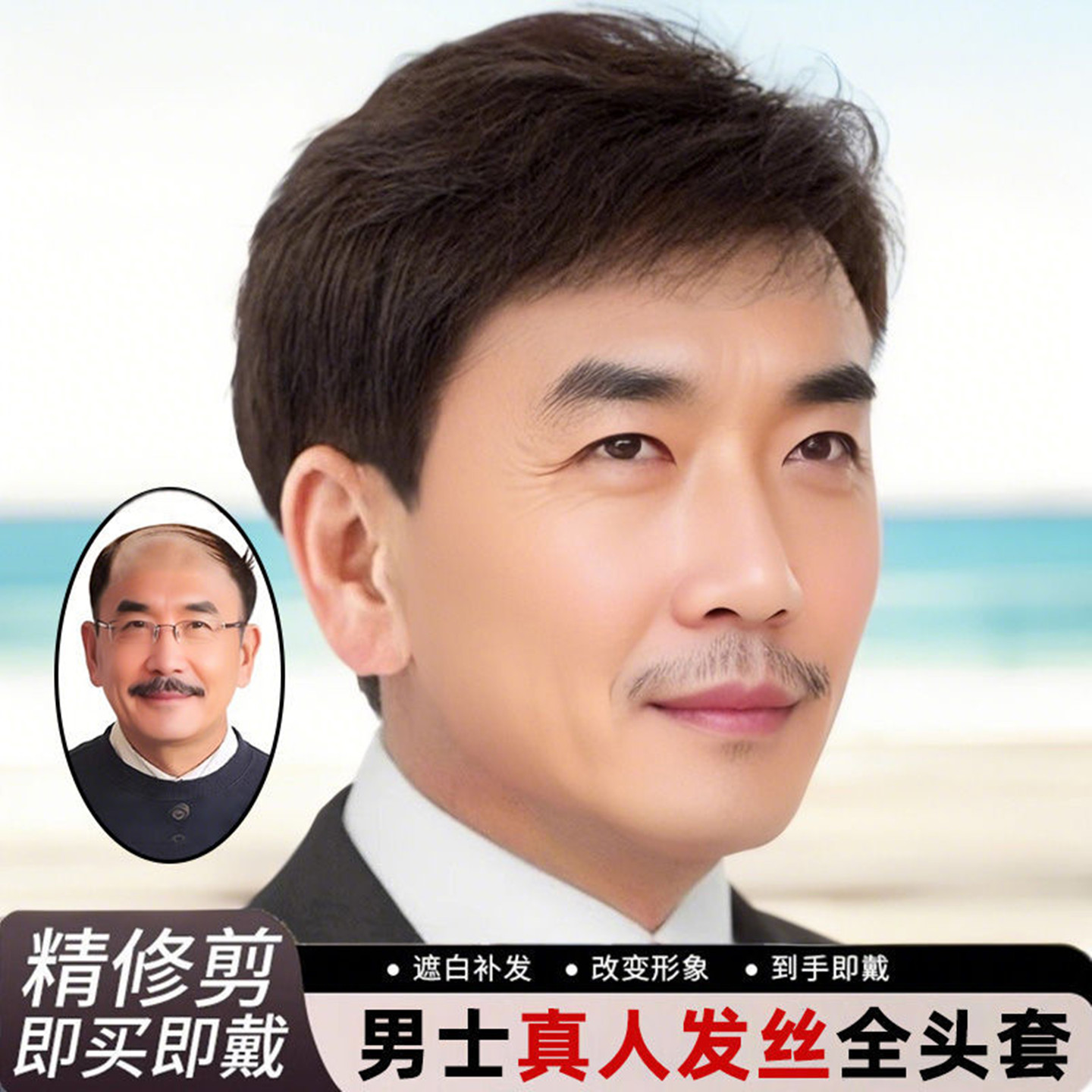 假发男短发中老年男士假发真发短直发韩版帅气男生整顶轻薄全头套