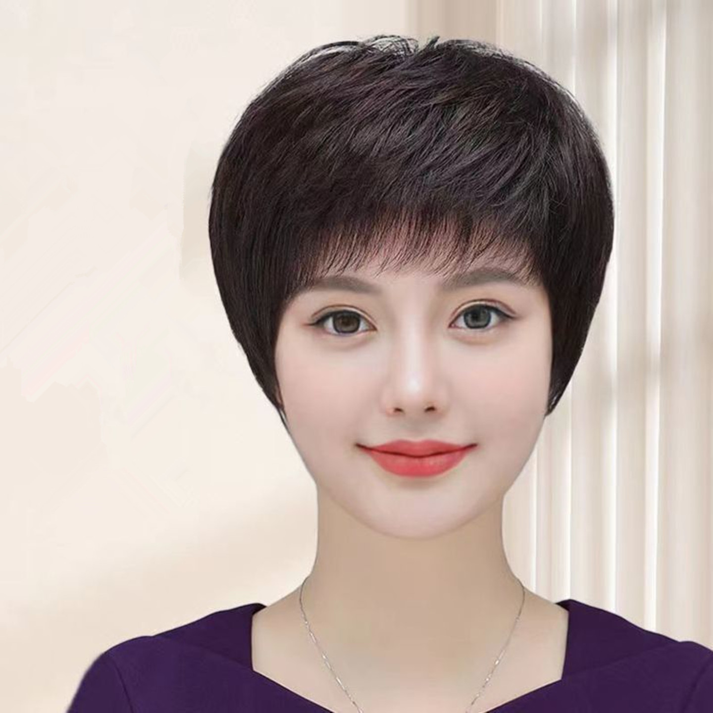 假发全头套女短发真发全真人发中老年女士妈妈款假发套自然真头发