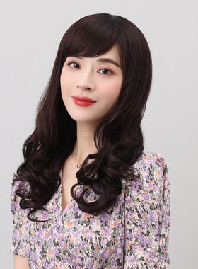 假发女长发夏季自然全头套式大波浪长卷发发型圆脸真人发丝假发套