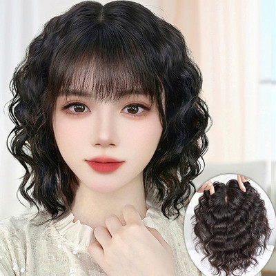 头顶补发片女遮白发轻薄无痕增发量真发发片补发块局部假发片卷发