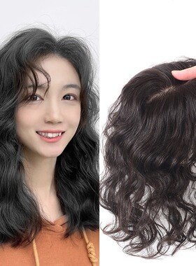 假发片女头顶真发遮白发增发量蓬松羊毛卷假发轻薄自然卷发补发片