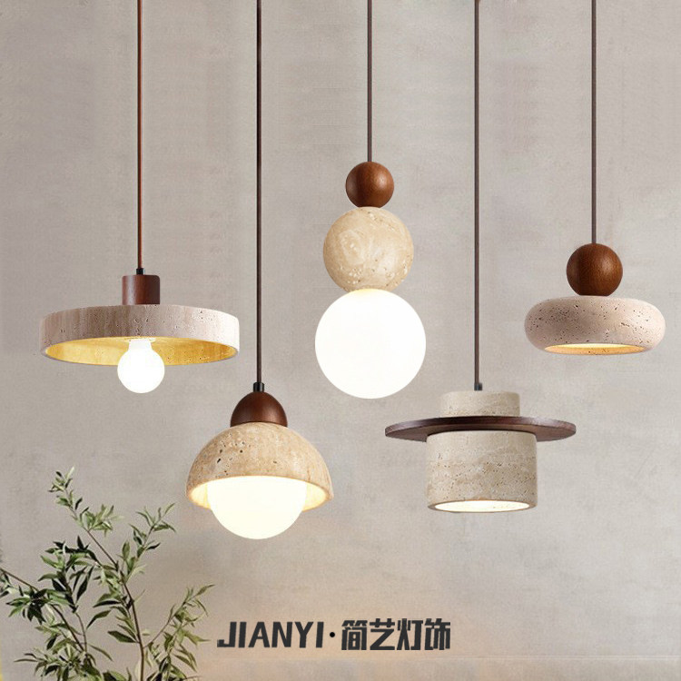 日式侘寂风天然黄洞石小吊灯复古民宿卧室床头灯吧台餐厅饭店灯具
