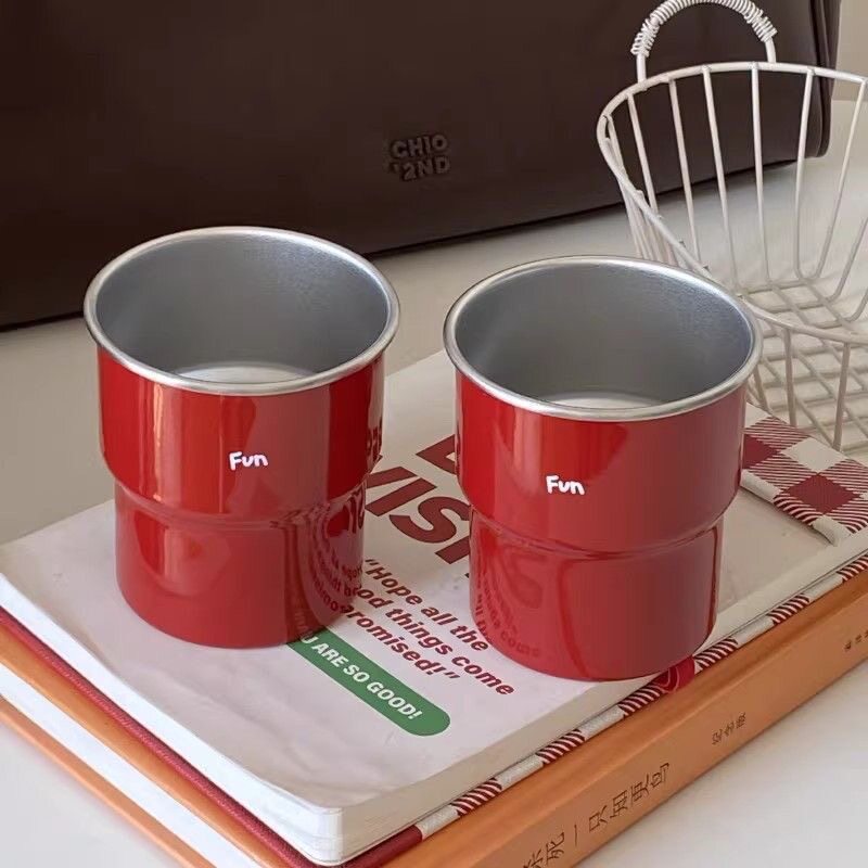红色Fun字母304水杯ins风高级冷萃咖啡杯便携露营杯子新年礼物