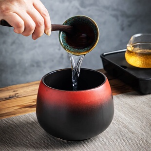 陶瓷茶洗盆茶渣缸中式倒茶叶渣桶碗茶桌面茶水盆废水盂茶钵高建水