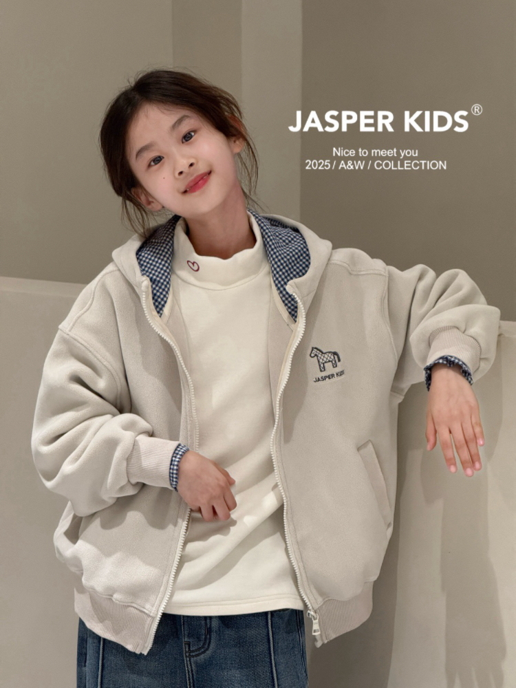 Jasper品牌童装外套2025秋冬新款男女童连帽小马奥里绒加厚外套