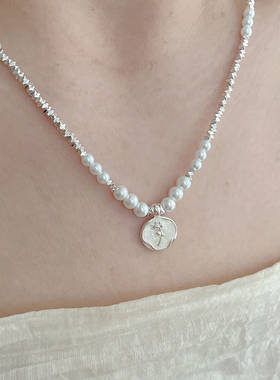 碎银项链玫瑰花轻奢小众气质*级感锁骨链ins珍珠吊坠闺蜜礼物