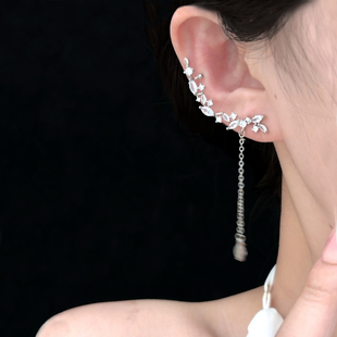 观雾眠起舞冰翎树叶耳骨夹长款超仙精灵气质森系蚊香耳夹小众设计