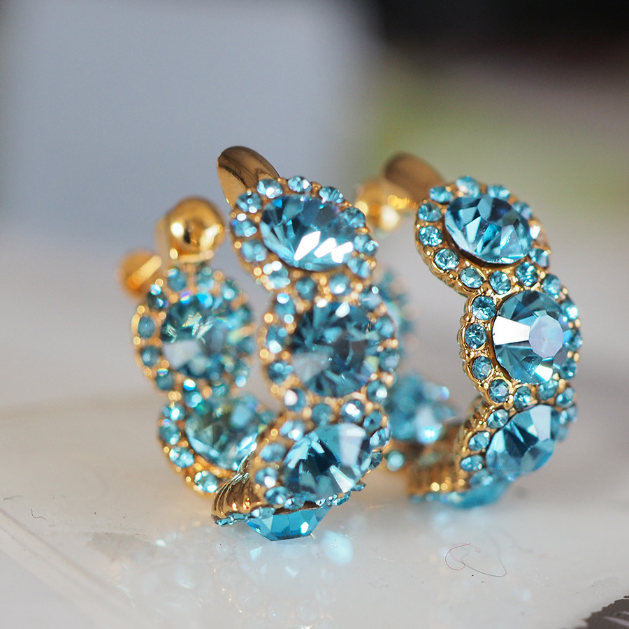 轻奢蓝色水晶耳环女水钻镶嵌gj气质百搭耳饰