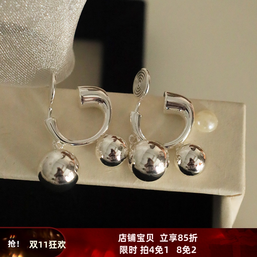 圆脸显瘦金属风球球亮面耳环夏款圆球耳挂女无耳洞网Y红百搭金属