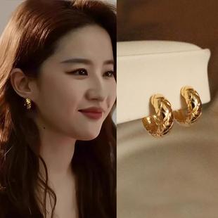 巴黎菱形纹理蚊香盘耳夹无耳洞镀金耳饰小香风洋气耳钉