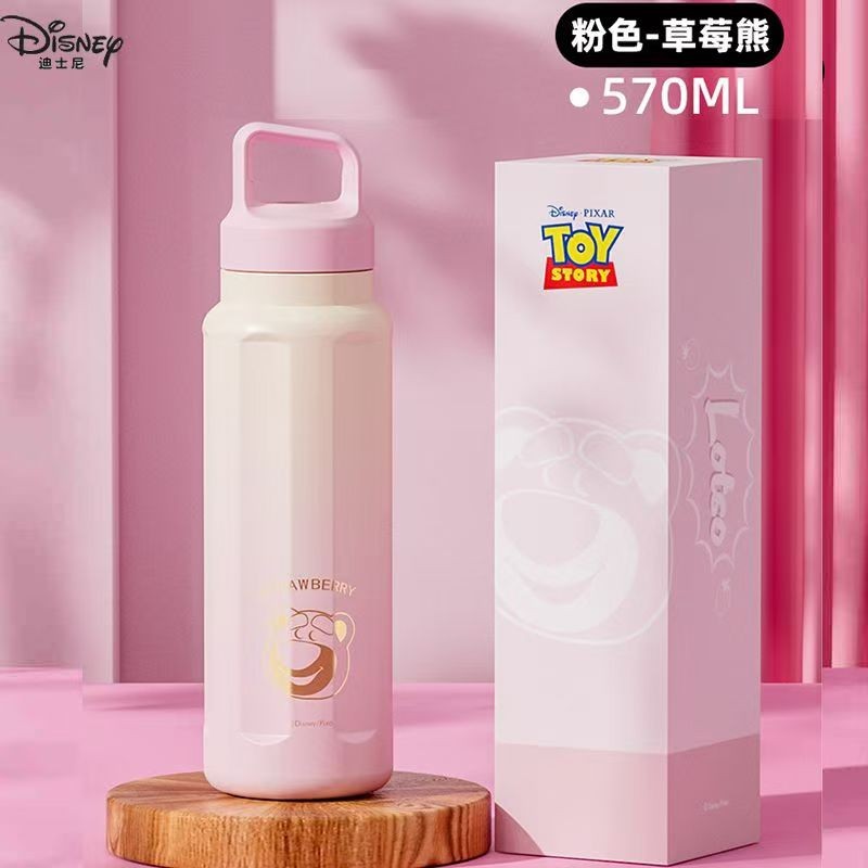 迪士尼文化文创保温杯316不锈钢直饮一键开盖便携提手运动水杯草莓熊文创文化用品 15042